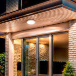 Plafonnier extérieur rond blanc monté en surface sous auvent, finition lisse