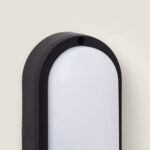 Plafonnier extérieur ovale noir à diffuseur blanc opalin, fixation murale ou plafond