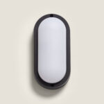 Plafonnier LED extérieur ovale noir à diffuseur blanc, fixation en surface