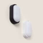 Plafonnier ovale LED avec diffuseur opalin, corps noir et blanc