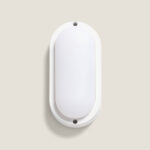 Plafonnier LED extérieur ovale blanc, diffuseur opalin, boîtier étanche avec fixation à vis