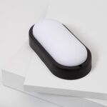 Plafonnier extérieur ovale noir à diffuseur blanc, montage en surface