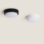 Plafonnier LED rond noir et blanc, hublot à fixation plafond avec diffuseur opalin