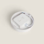 Plafonnier LED rond blanc, boîtier d'alimentation visible, support de fixation plafond, finition lisse
