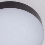 Plafonnier LED rond à diffuseur opalin blanc, cerclage gris foncé, montage plafond extérieur