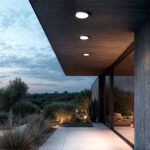 Plafonnier rond LED extérieur gris encastré sous auvent