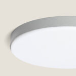 Plafonnier LED rond gris avec diffuseur blanc opalin, montage en surface