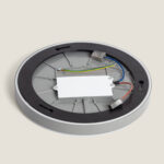 Plafonnier LED extérieur rond gris, boîtier arrière et câblage apparent