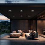 Plafonnier LED extérieur rond noir fixé au plafond pour terrasse couverte