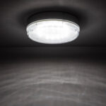 Plafonnier rond LED blanc, diffuseur strié en plastique, montage en surface au plafond