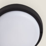 Plafonnier extérieur rond noir avec diffuseur blanc opalin, montage en surface