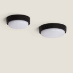 Plafonnier LED rond surface noir avec diffuseur blanc, lot de deux