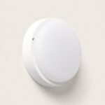 Plafonnier LED extérieur rond blanc, diffuseur opalin, fixation en surface, avec détecteur