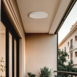 Plafonnier LED rond blanc, fixation en surface pour plafond extérieur, diffuseur plat en polycarbonate