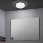 Plafonnier rond blanc, diffuseur opalin, montage apparent au plafond