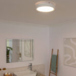 Plafonnier rond blanc montage en surface au plafond, éclairage diffus