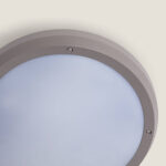 Plafonnier extérieur rond gris à diffuseur opalin et fixation apparente