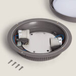 Plafonnier rond extérieur gris, boîtier Ø300 mm avec douilles et câblage apparent