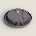 Plafonnier rond gris avec ailettes dissipateur apparent et borne de connexion