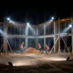 Projecteur LED extérieur fixé sur structure, éclairage blanc froid puissant pour chantier, design slim