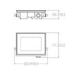 Projecteur LED rectangulaire compact, dessin technique avec côtes 102,4×77,3 mm
