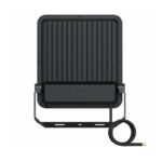 Projecteur LED rectangulaire noir, boîtier aluminium rainuré, fixation équerre orientable avec câble d'alimentation