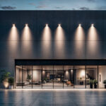 Projecteurs LED muraux noirs orientables éclairant façade extérieure