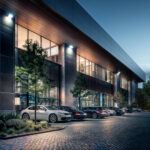 Projecteur LED extérieur mural noir, lumière blanc froid, éclairage façade pour parking