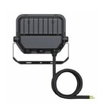 Projecteur LED rectangulaire gris foncé avec support orientable et câble d'alimentation apparent