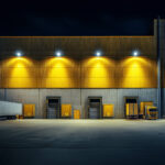 Projecteur LED mural noir, faisceau large blanc chaud, éclairage extérieur industriel