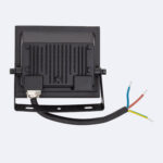 Projecteur LED extérieur noir, boîtier à ailettes, fixation étrier, câble avec conducteurs dénudés