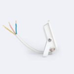 Projecteur LED blanc compact avec support orientable et câbles dénudés pour installation extérieure