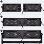 Projecteur LED 400W modules aluminium noir avec dissipateur, câbles et support de fixation pour installation extérieure