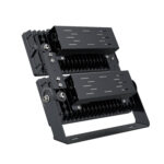 Projecteur LED noir double module, boîtier métal, dissipateur à ailettes, support orientable pour fixation murale