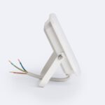 Projecteur LED extérieur blanc 50W, boîtier plat, support orientable et câbles de connexion visibles