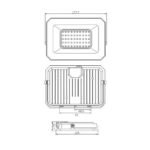 Projecteur LED rectangulaire à matrice de diodes, boîtier métallique à ailettes et support orientable
