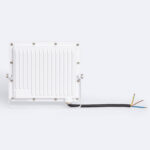 Projecteur LED extérieur blanc, boîtier aluminium à ailettes, support réglable et câble électrique dénudé