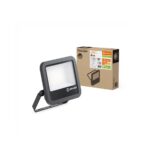 Projecteur LED extérieur noir rectangulaire avec diffuseur blanc et support ajustable