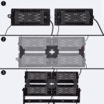 Projecteur LED modulable noir rectangulaire avec modules assemblés en configurations double et quadruple