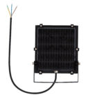 Projecteur LED extérieur rectangulaire noir avec dissipateur arrière, support de fixation et câble électrique à fils dénudés