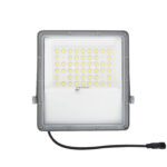Projecteur LED extérieur carré gris, matrice de LED visible et diffuseur blanc, câble d'alimentation