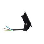 Projecteur LED compact noir avec support orientable et câbles d'alimentation dénudés, corps plat pour montage mural