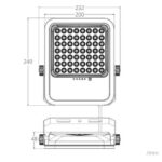 Projecteur LED solaire rectangulaire à matrice de diodes, support orientable et indications de dimensions