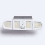 Projecteur solaire LED blanc à panneaux articulés avec détecteur PIR central et panneau solaire intégré