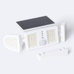 Projecteur solaire blanc avec panneaux LED à têtes réglables, détecteur PIR et panneau solaire séparé
