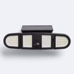 Projecteur solaire LED noir avec détecteur PIR, panneau solaire intégré et trois modules LED pour montage mural