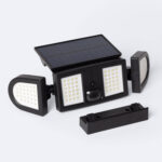 Projecteur solaire noir à deux têtes et panneau solaire intégré avec détecteur de mouvement PIR montage mural