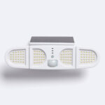 Projecteur solaire LED blanc avec détecteur PIR, panneau solaire intégré et têtes LED latérales