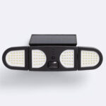 Projecteur solaire LED noir à trois panneaux avec détecteur de mouvement PIR et panneau solaire intégré