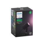 Spot sur piquet Philips Hue noir cylindrique pour éclairage extérieur, tête orientable